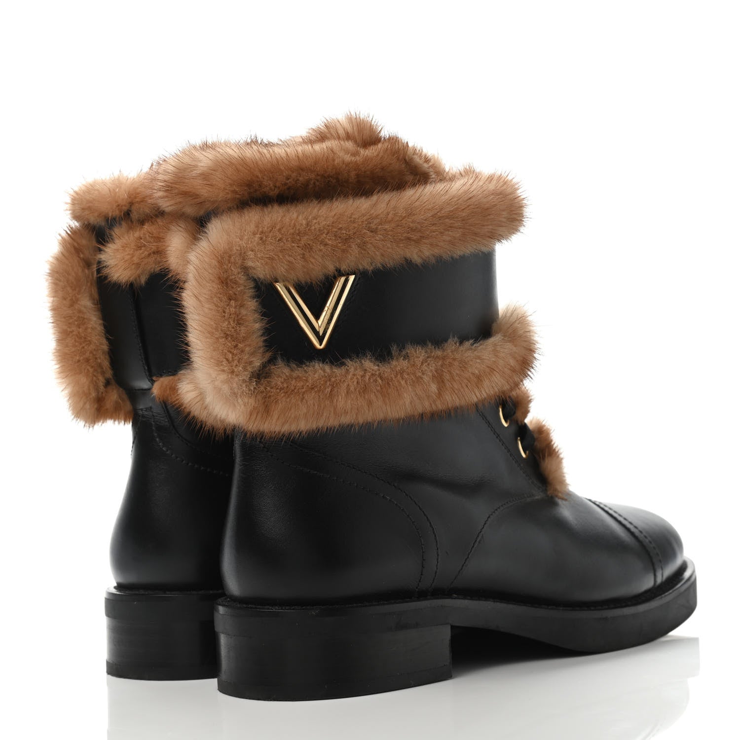 Louis Vuitton Mink Fur Calfskin Wonderland Ranger Boots 38 Black 3 of 4