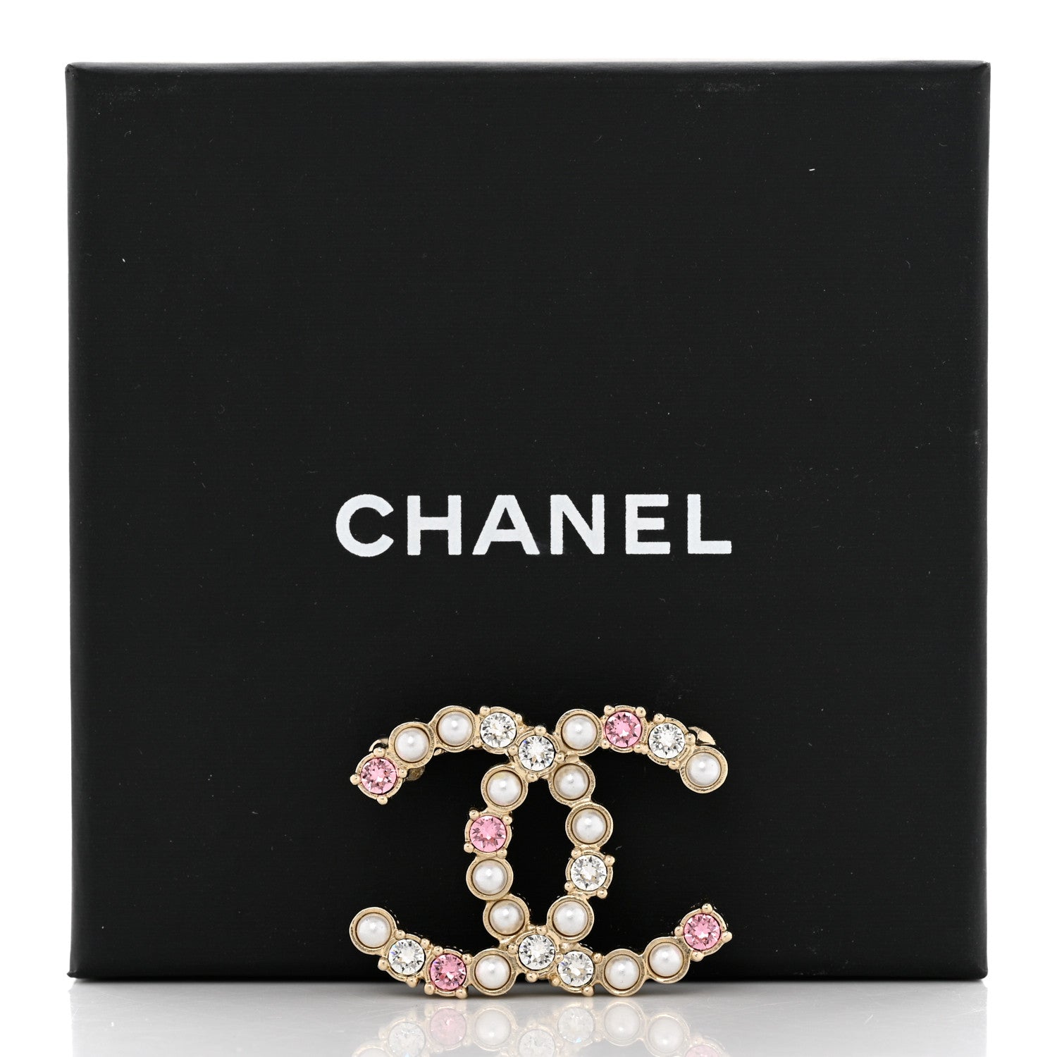 Chanel Pearl Crystal CC Brooch Gold Pearly White Purple 5 of 5