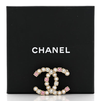 Chanel Pearl Crystal CC Brooch Gold Pearly White Purple 5 of 5