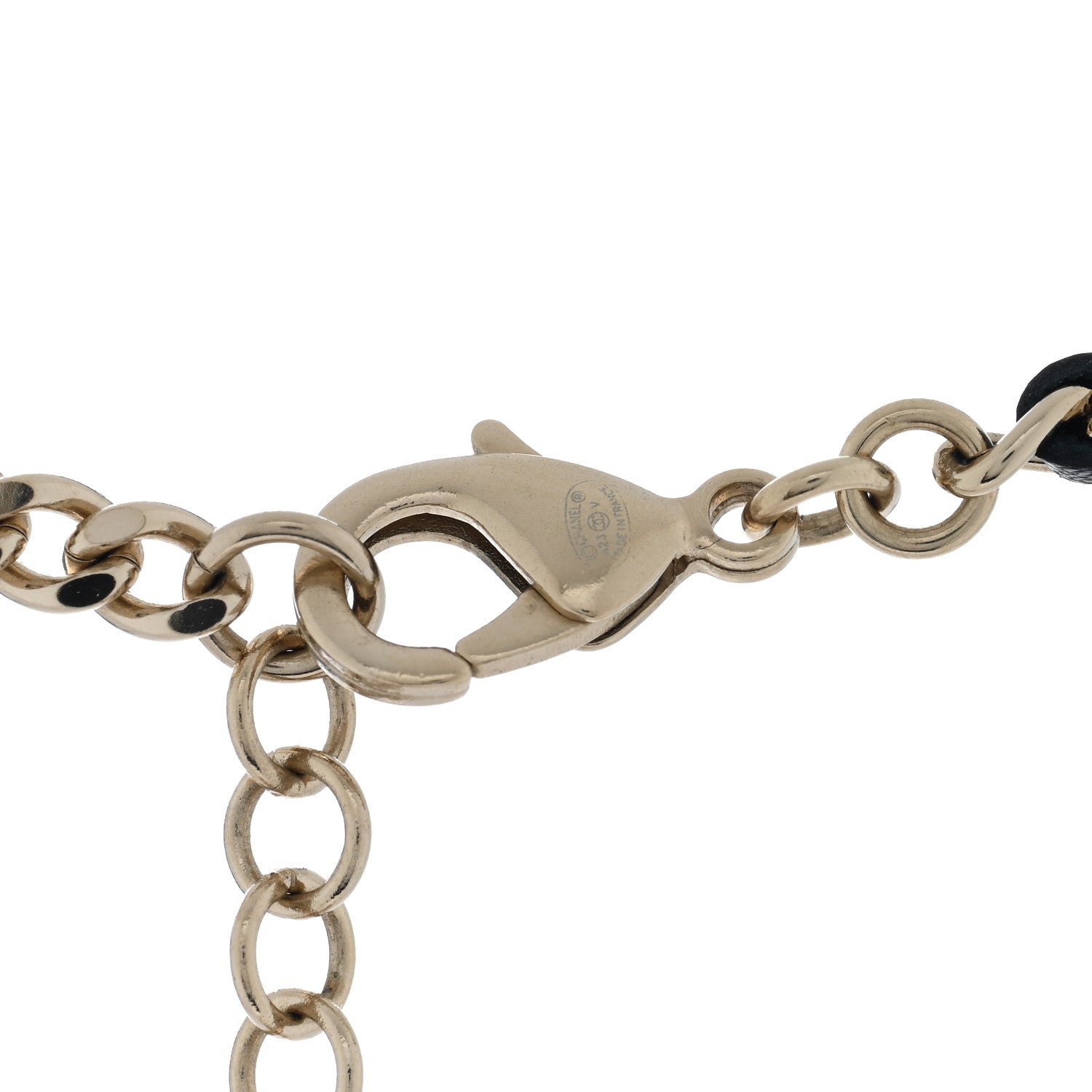 Chanel Metal Calfskin Crystal Double CC Short Necklace Black Gold 4 of 5