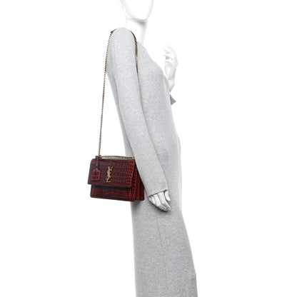 Saint Laurent Calfskin Crocodile Embossed Medium Monogram Sunset  Amber 2 of 9