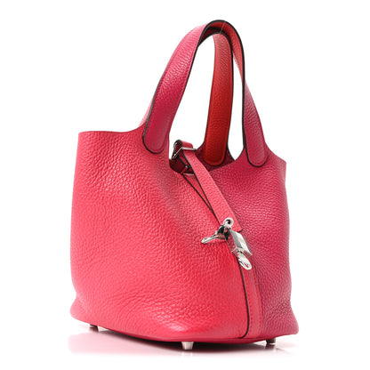Hermes Taurillon Clemence Tri-Color Picotin Lock 18 PM Rose Extreme Rose Mexico Rouge De Coeur 3 of 10