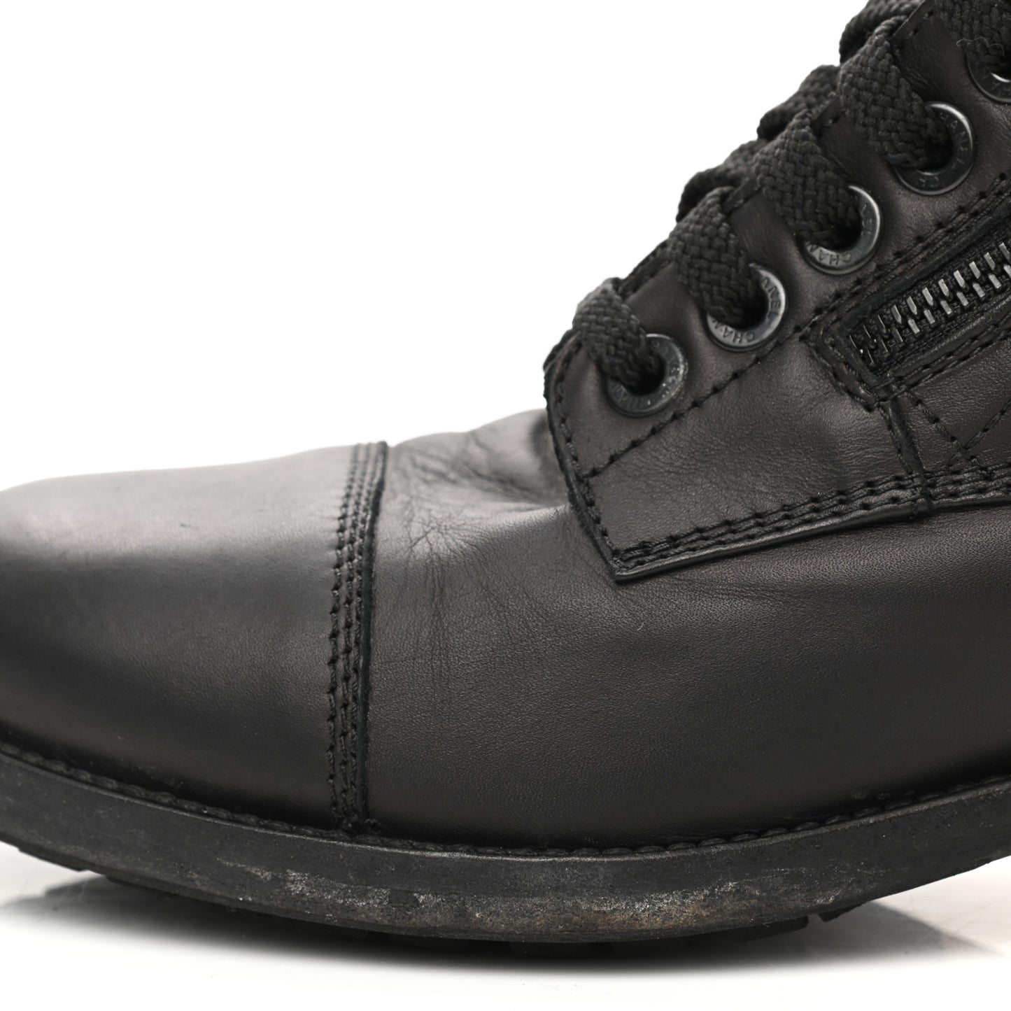 Calfskin Shearling Quilted Cap Toe Combat Boots 39.5 Black