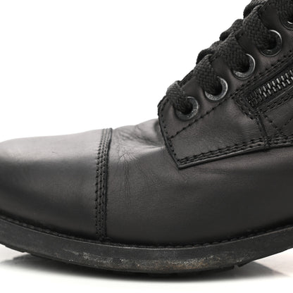 Chanel Calfskin Shearling Quilted Cap Toe Combat Boots 39.5 Black 8 of 9