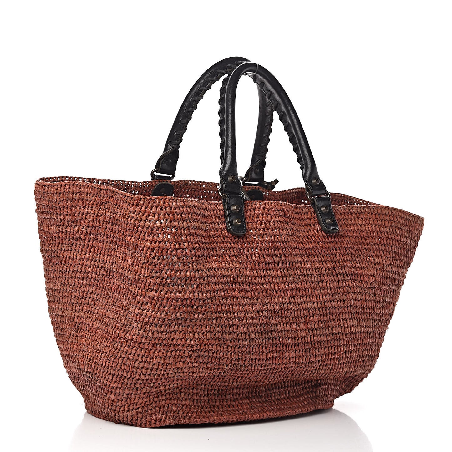 Raffia Woven Large Tote Brown Black