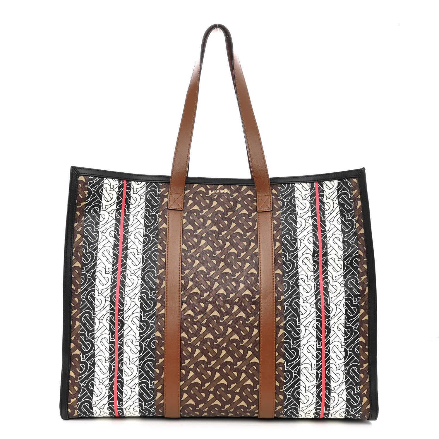 Burberry E-Canvas Monogram Stripe Book Tote Bridle Brown 1 of 13