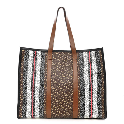 Burberry E-Canvas Monogram Stripe Book Tote Bridle Brown 1 of 13