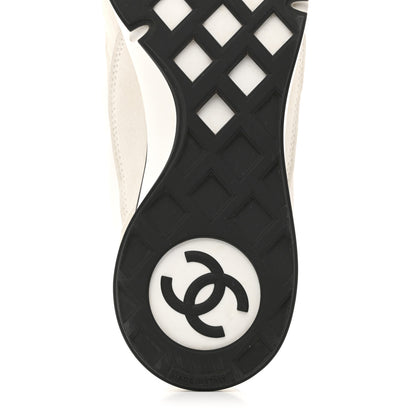 Chanel Nylon Suede Kidskin Calfskin Logo Sneakers 37.5 White Black 8 of 10