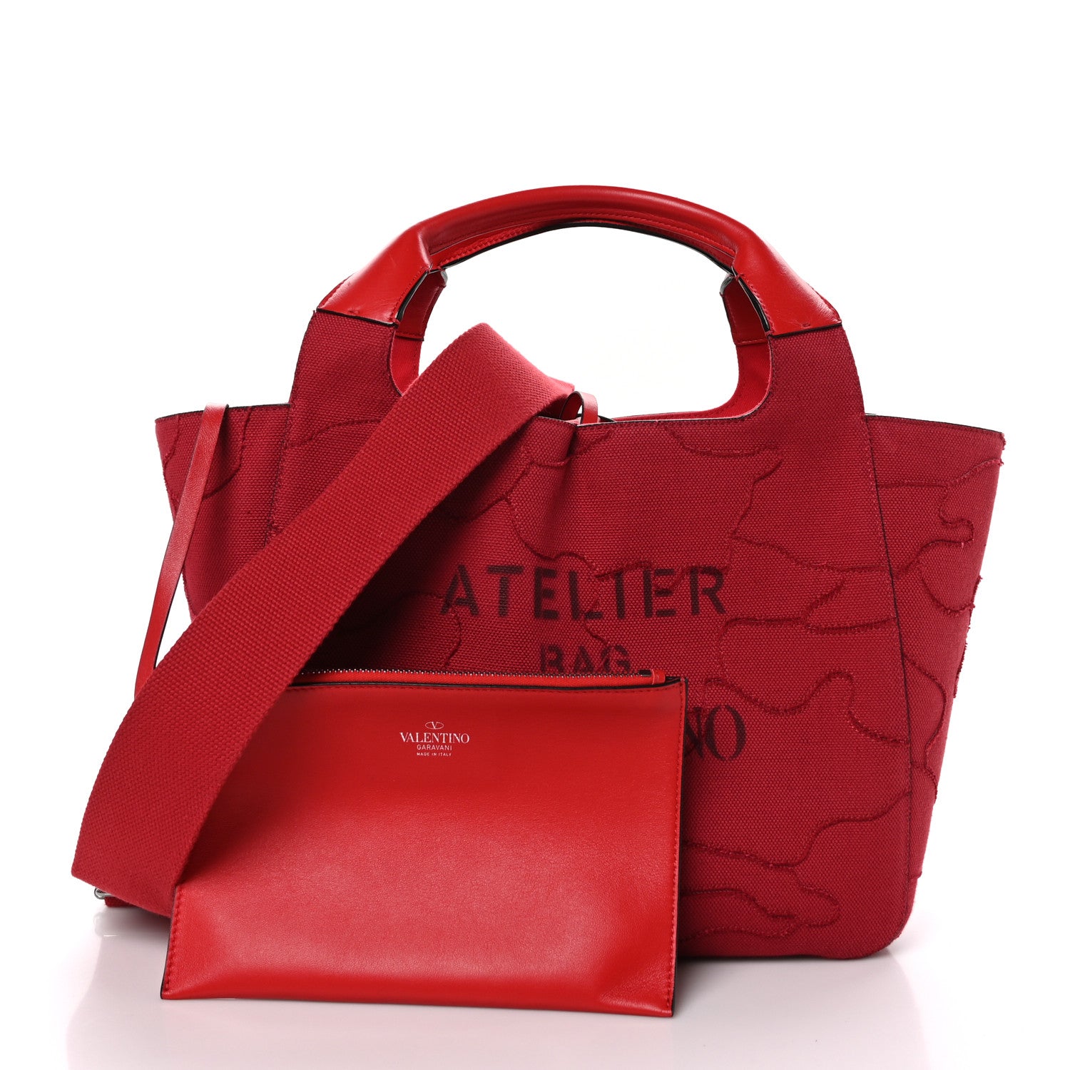 Valentino Garavani Canvas Atelier 07 Camouflage Edition Medium Tote Bag Red 3 of 10