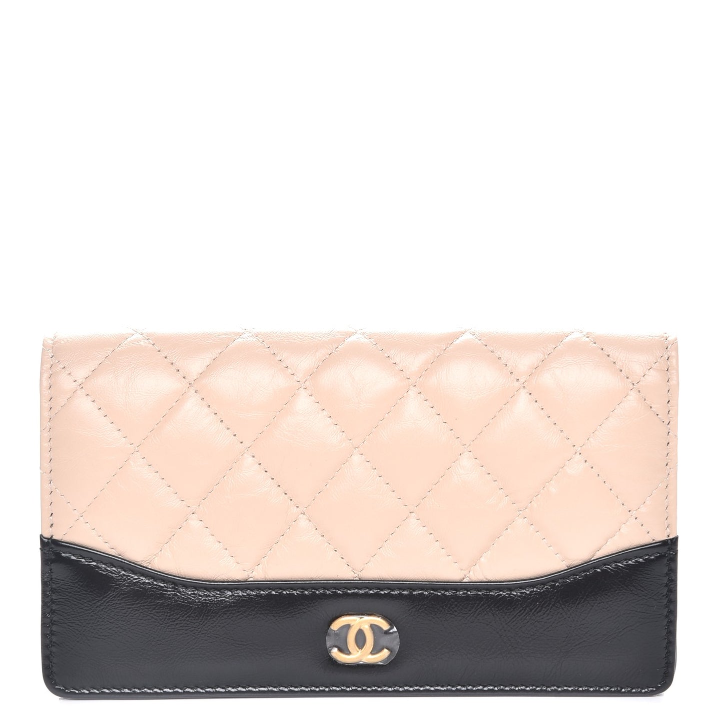 Aged Calfskin Quilted Gabrielle Yen Wallet Beige Black