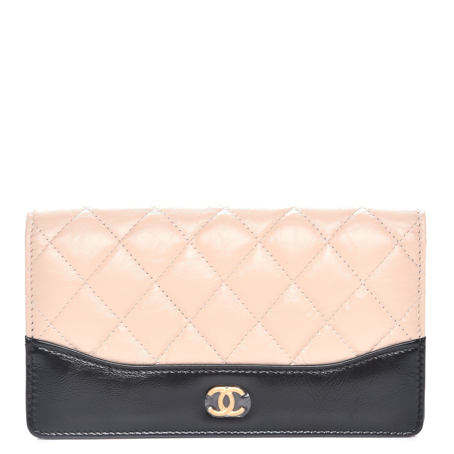 Chanel Aged Calfskin Quilted Gabrielle Yen Wallet Beige Black 1 of 9