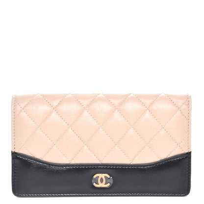 Chanel Aged Calfskin Quilted Gabrielle Yen Wallet Beige Black 1 of 9