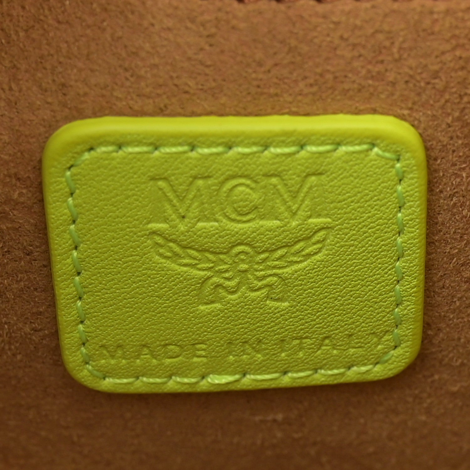 MCM Calfskin Mini Mode Travia Tote Acid Green 6 of 11
