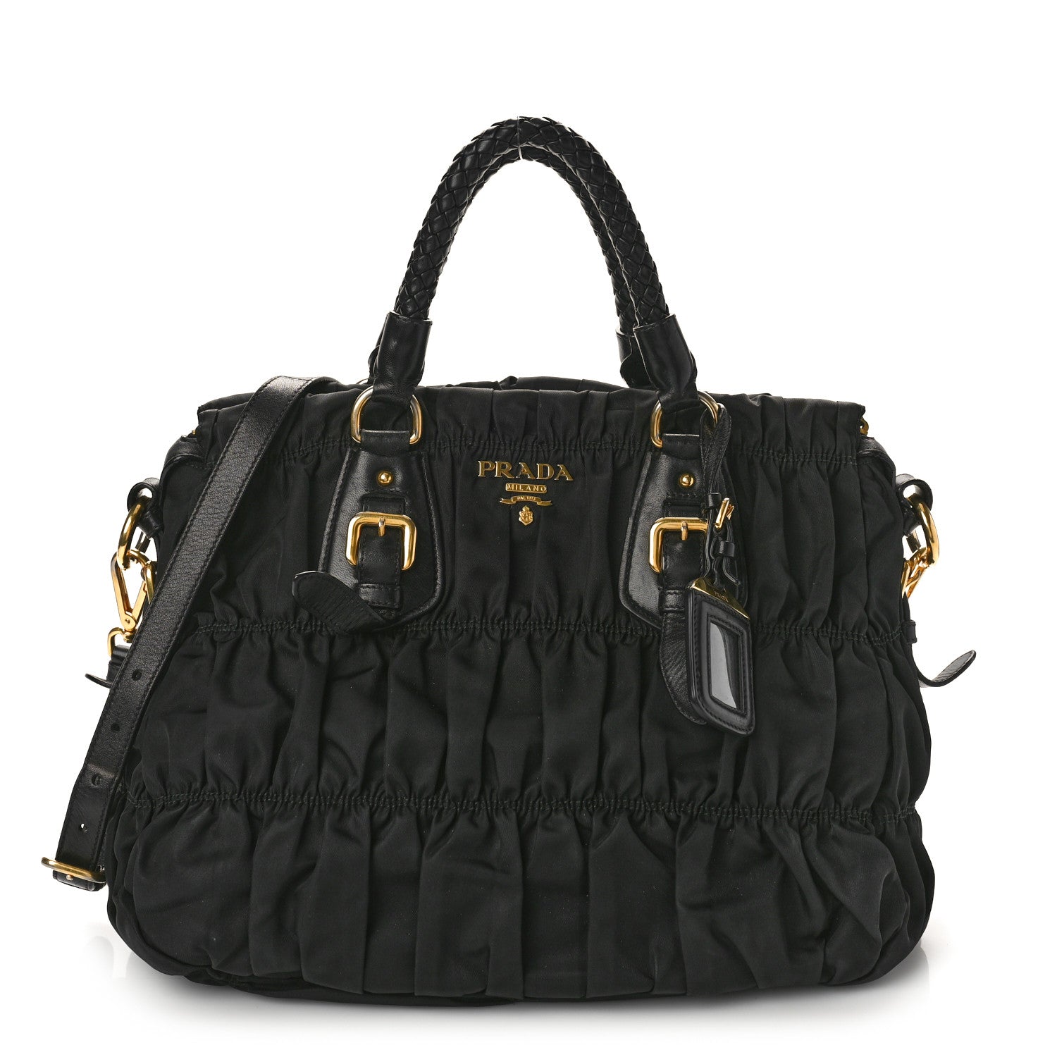 Prada Tessuto Nylon Nappa Braided Gaufre Shopping Satchel Black 1 of 12