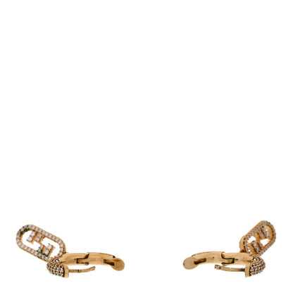 Fendi Metal Crystal O'Lock Huggie Earrings Gold 3 of 5