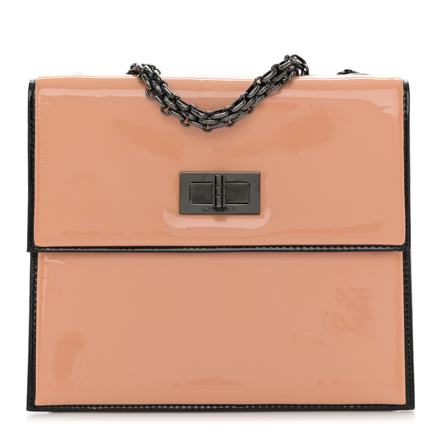 Chanel Patent Mademoiselle Flap Beige Black 1 of 12