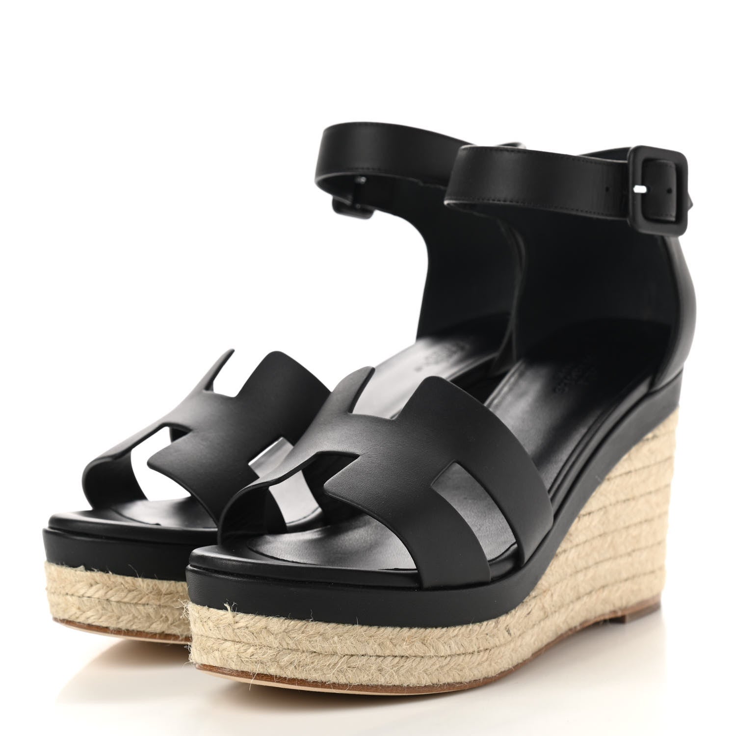 Hermes Goatskin Elda Espadrille Wedge Sandals 38 Black 3 of 13