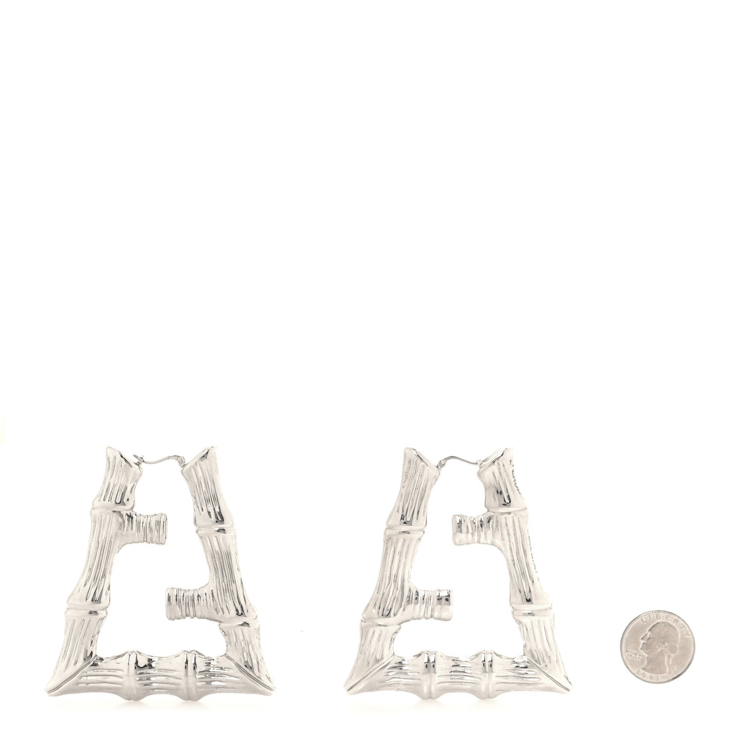 Metal FF Bamboo Hoop Earrings Silver