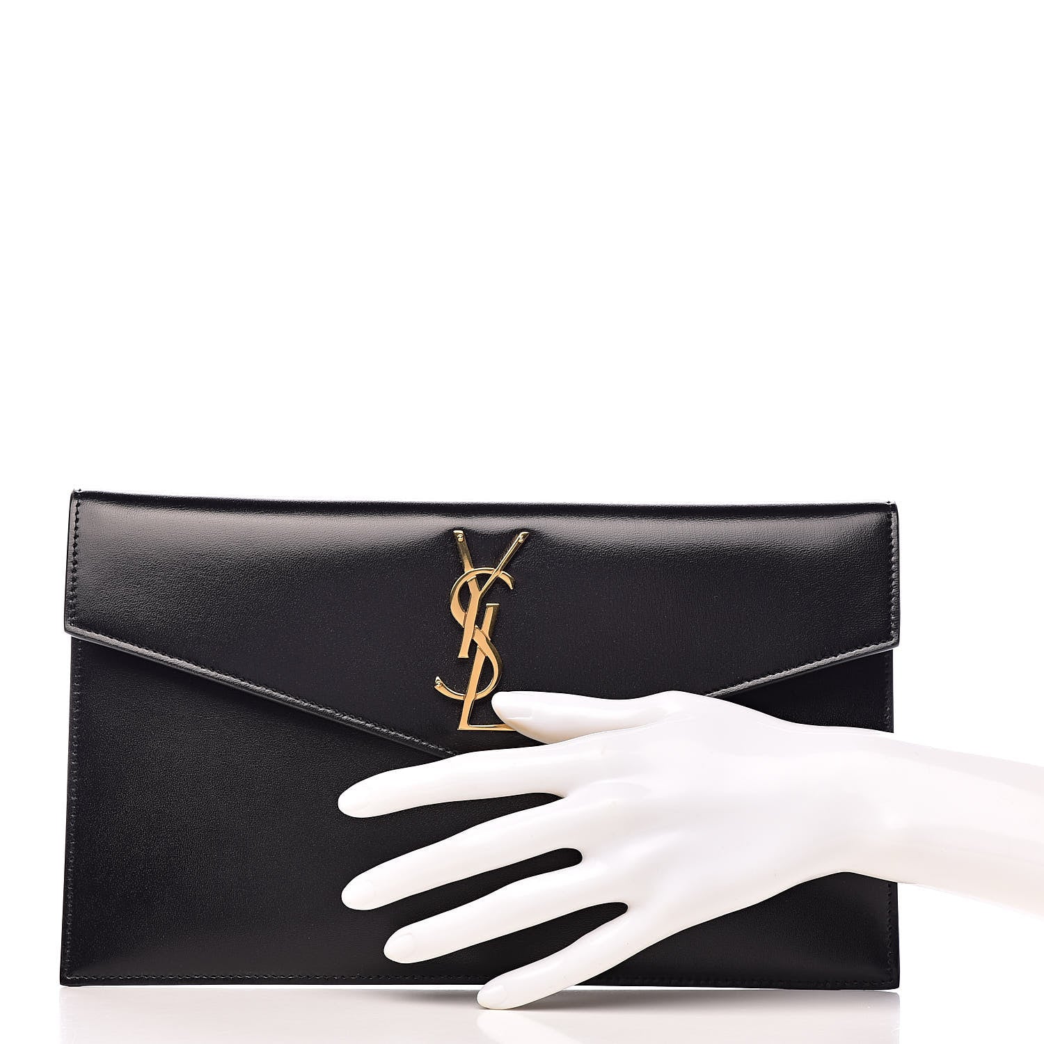 Saint Laurent Smooth Shiny Calfskin Monogram Uptown Pouch Black 2 of 8