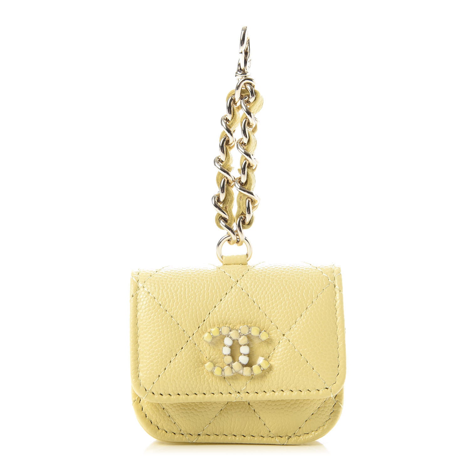 Chanel Caviar Quilted Crystal CC Airpods Pro Case Yellow 1 of 8