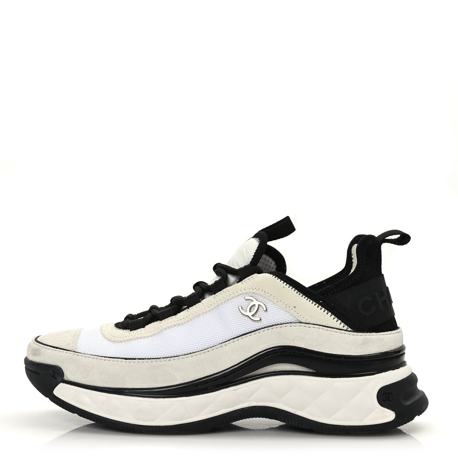Chanel Velvet Calfskin Mixed Fibers CC Sneakers 38 White Black 1 of 10