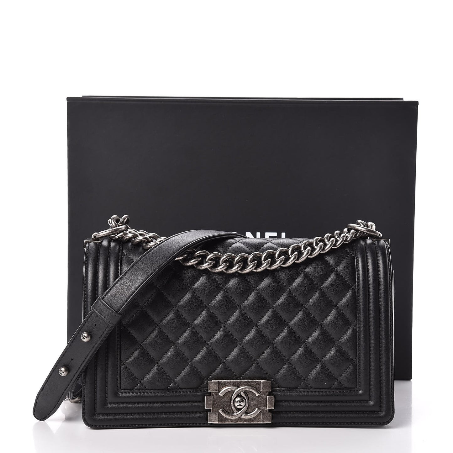 Calfskin Quilted Medium Boy Flap Black