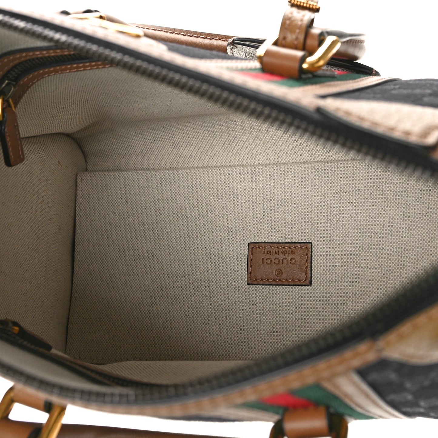 Monogram Textured Dollar Calfskin Web Small Bauletto Duffle Top Handle Bag Black Koi Beige