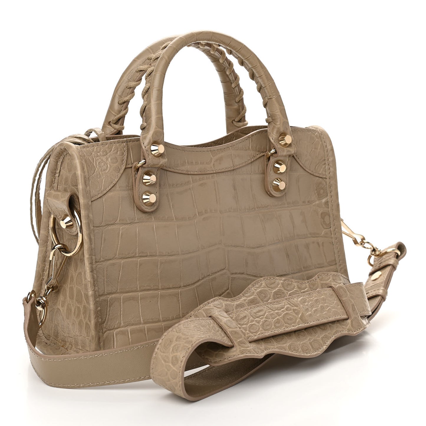 Calfskin Crocodile Embossed Classic Gold Hardware Mini City Beige Latte