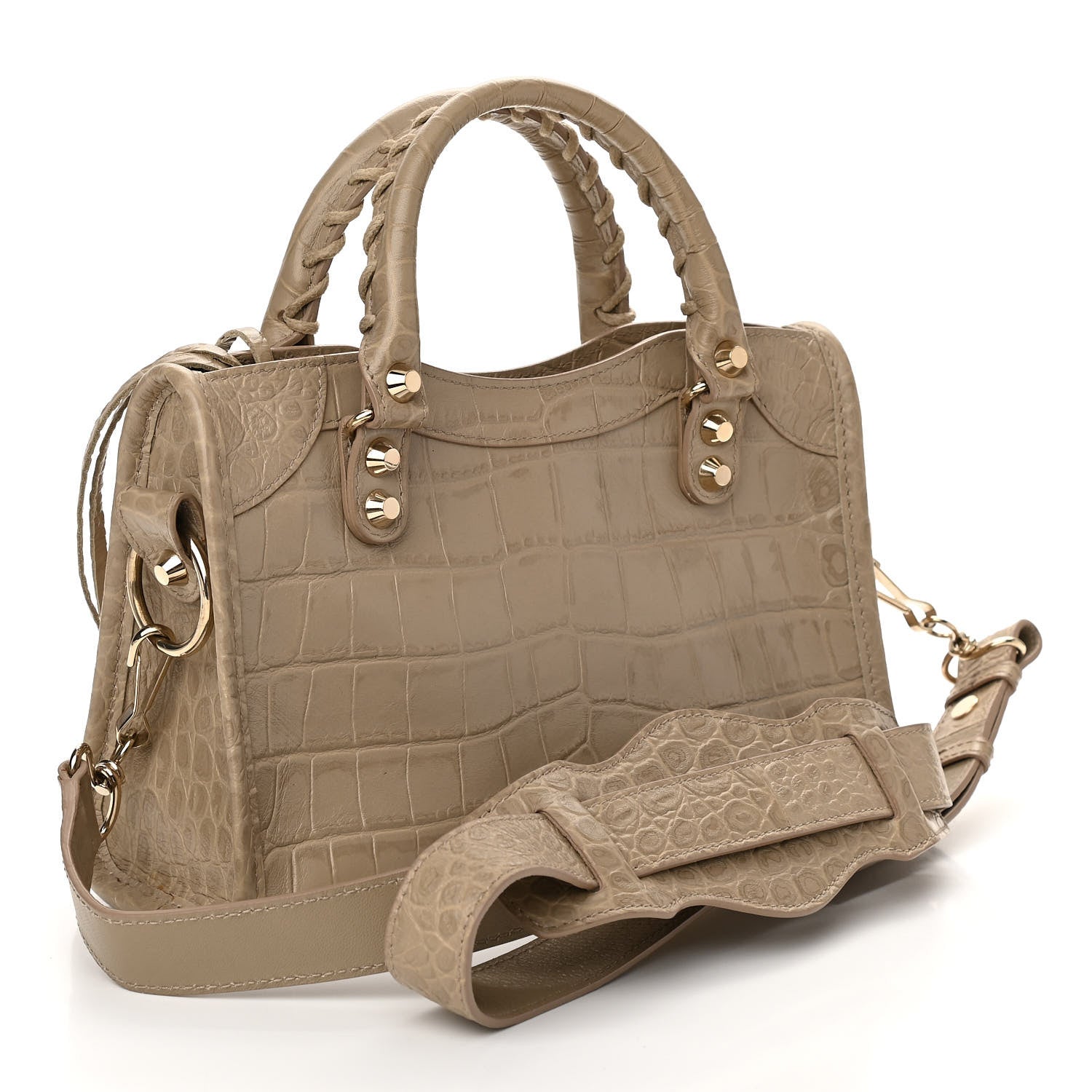 Balenciaga Calfskin Crocodile Embossed Classic Gold Hardware Mini City Beige Latte 3 of 10