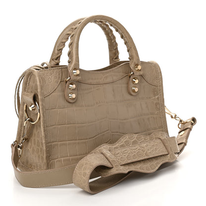 Balenciaga Calfskin Crocodile Embossed Classic Gold Hardware Mini City Beige Latte 3 of 10