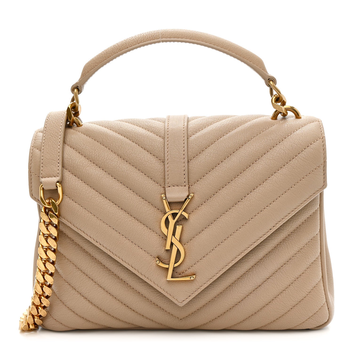 Saint Laurent Sheepskin Matelasse Chevron Monogram Medium College Bag Dark Beige 1 of 12
