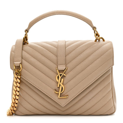 Saint Laurent Sheepskin Matelasse Chevron Monogram Medium College Bag Dark Beige 1 of 12