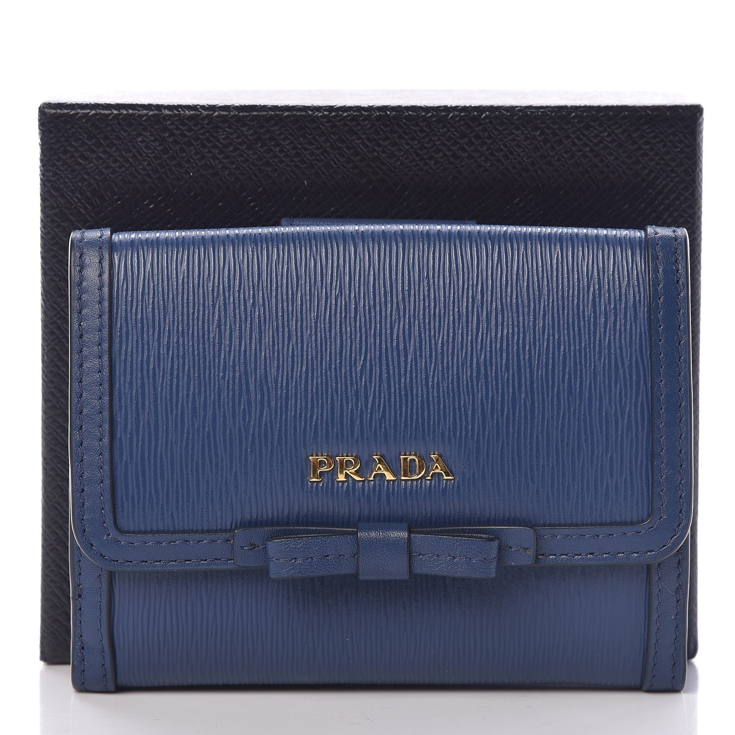 Prada Vitello Move Bow Compact Wallet Bleuette 9 of 9