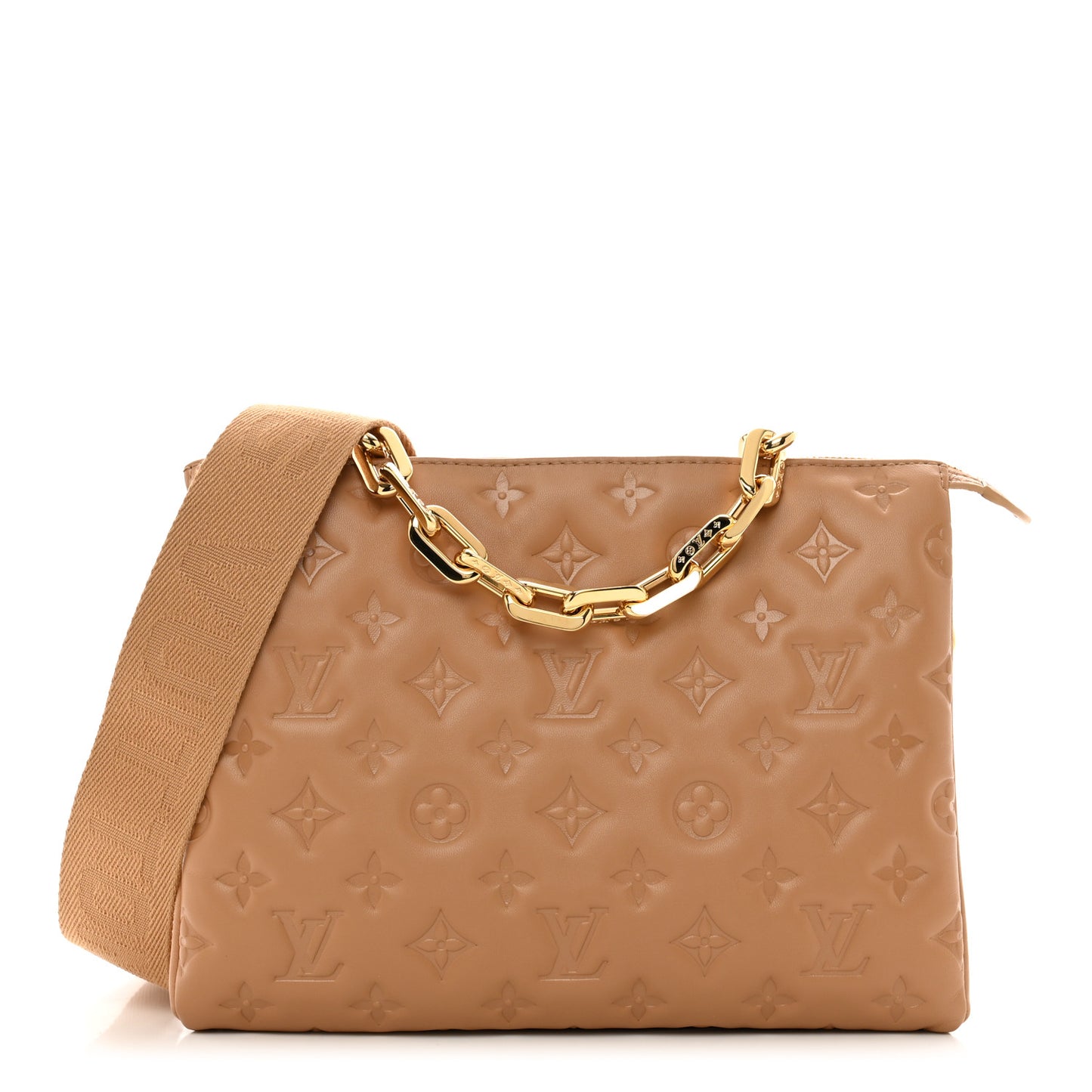 Lambskin Embossed Monogram Coussin PM Camel