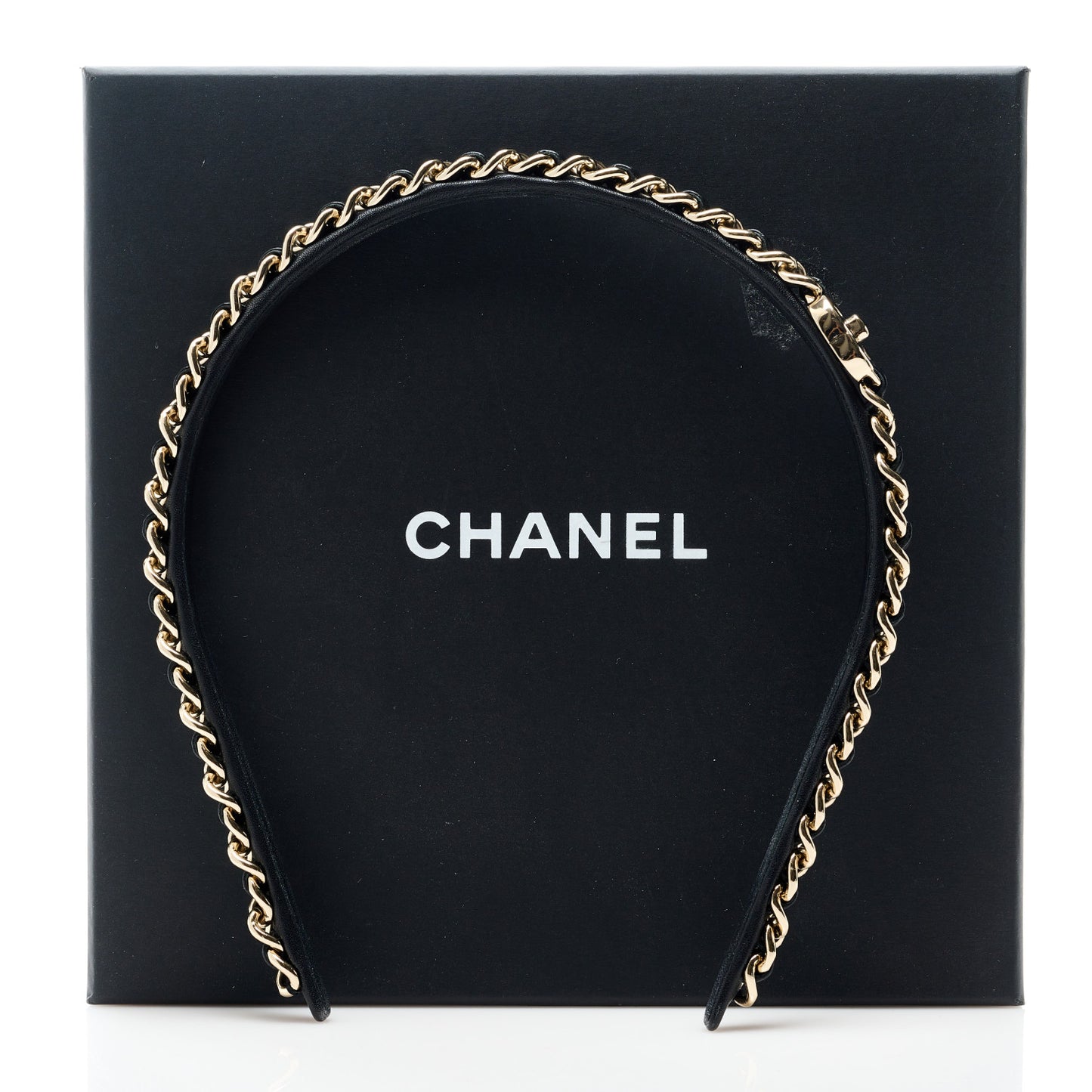 Metal Lambskin Chain CC Headband Black Gold