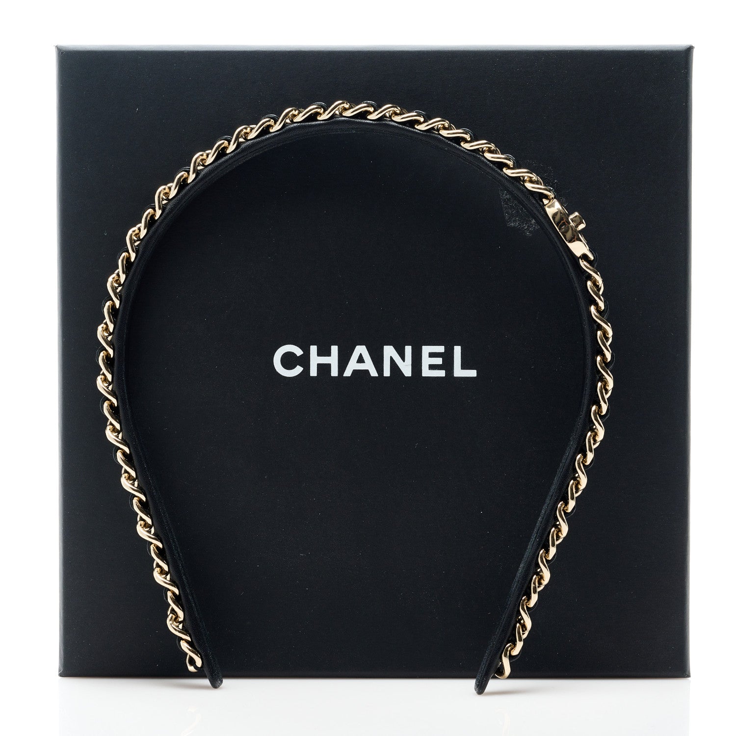 Chanel Metal Lambskin Chain CC Headband Black Gold 6 of 6