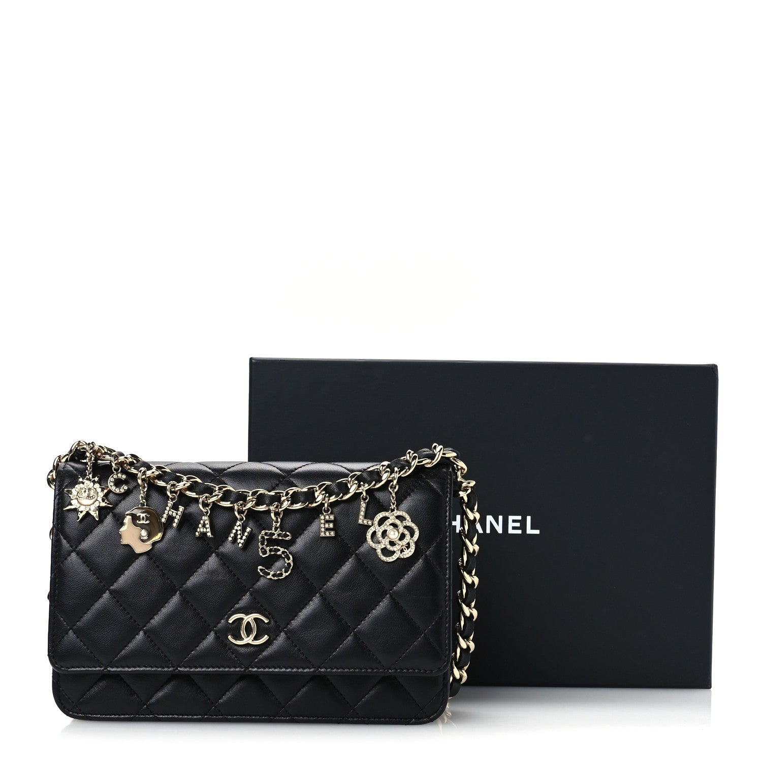 Chanel Lambskin Quilted Coco Charms Wallet On Chain Black 12 of 12