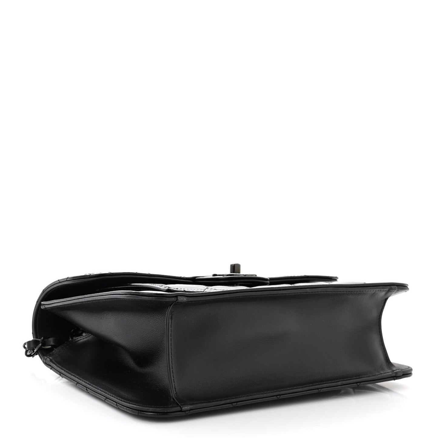 Shiny Crumpled Calfskin Quilted Large Double You Flap So Black