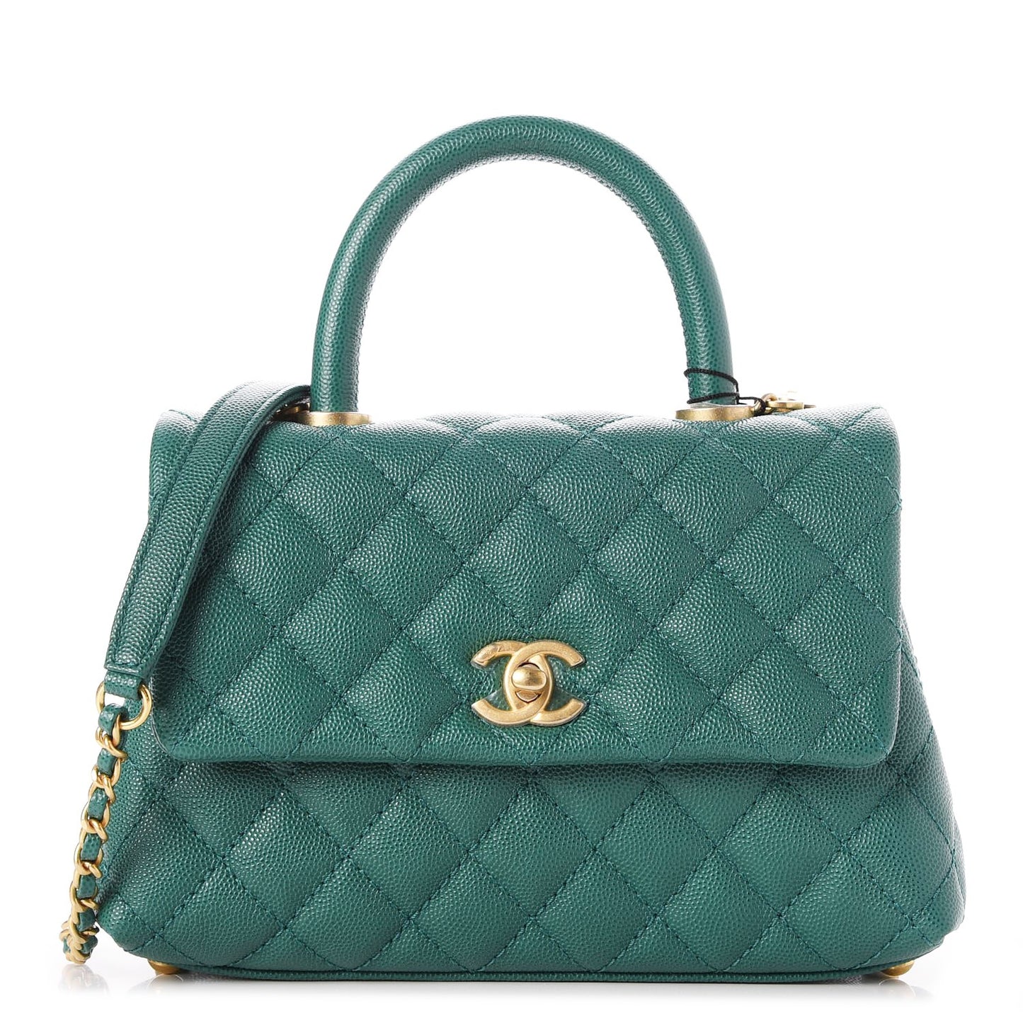 Caviar Quilted Mini Coco Handle Flap Green