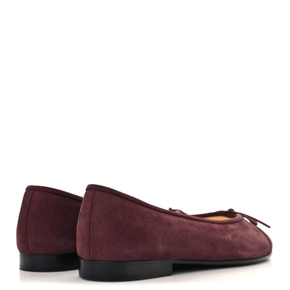 Chanel Suede Calfskin Cap Toe CC Ballerina Flats 37 Burgundy 5 of 10