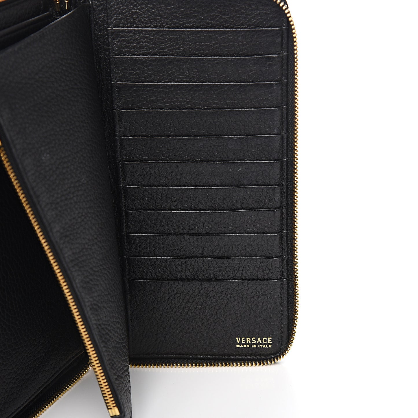 Calfskin Grommet Zip Around Organizer Wallet Black