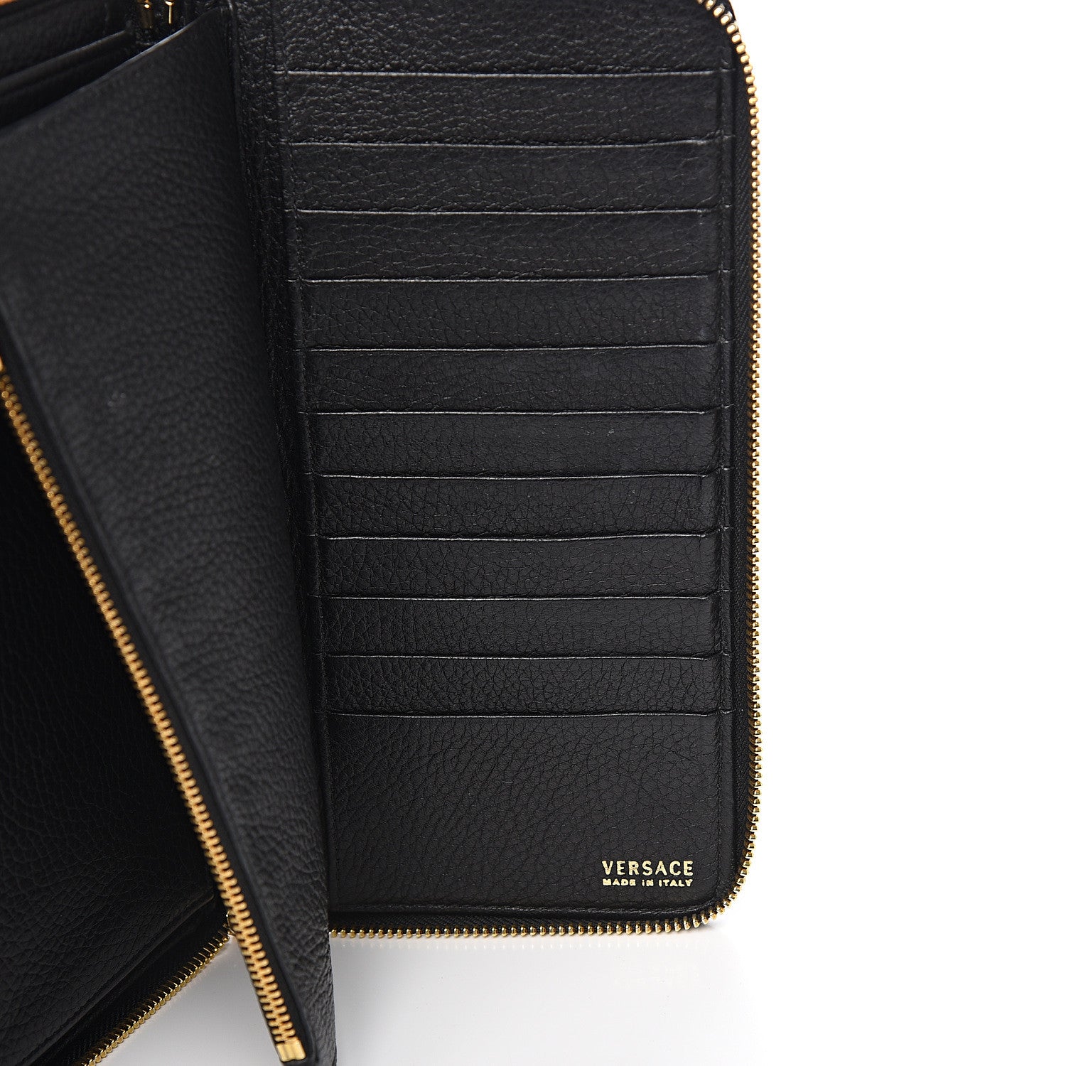 Versace Calfskin Grommet Zip Around Organizer Wallet Black 5 of 6