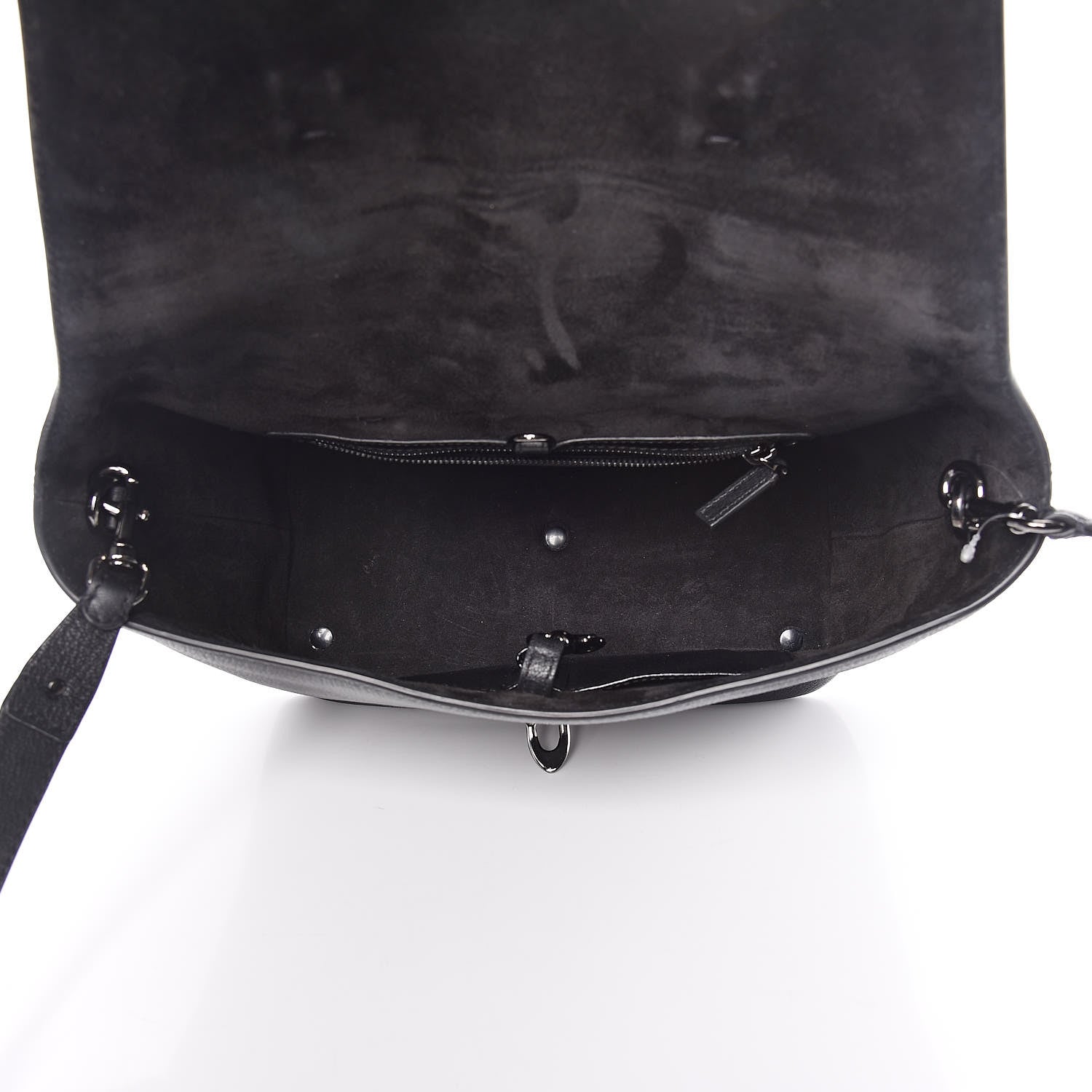 Valentino Garavani Patent Pebbled Calfskin Small Demilune Double Handle Satchel Black 5 of 11