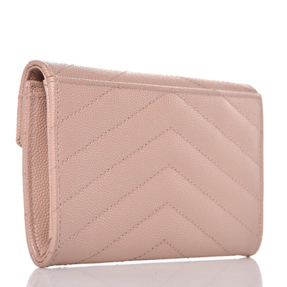 Saint Laurent Grain De Poudre Matelasse Chevron Small Monogram Envelope Wallet Pale Blush 3 of 7