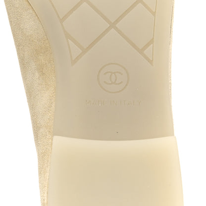 Chanel Suede Cap Toe CC Ballerina Flats 36.5 Light Yellow Gray 7 of 9