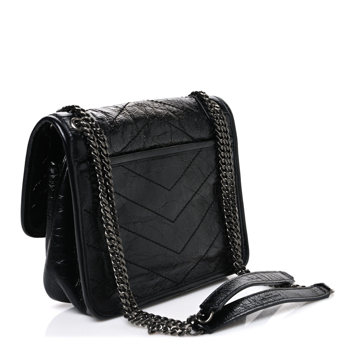 Crinkled Calfskin Matelasse Monogram Baby Niki Chain Satchel Black