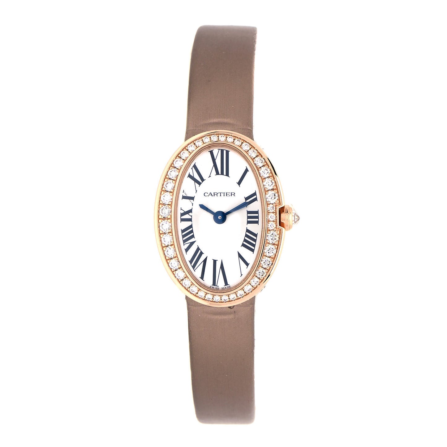 18K Pink Gold Satin Diamond 18mm Baignoire Quartz Watch Taupe