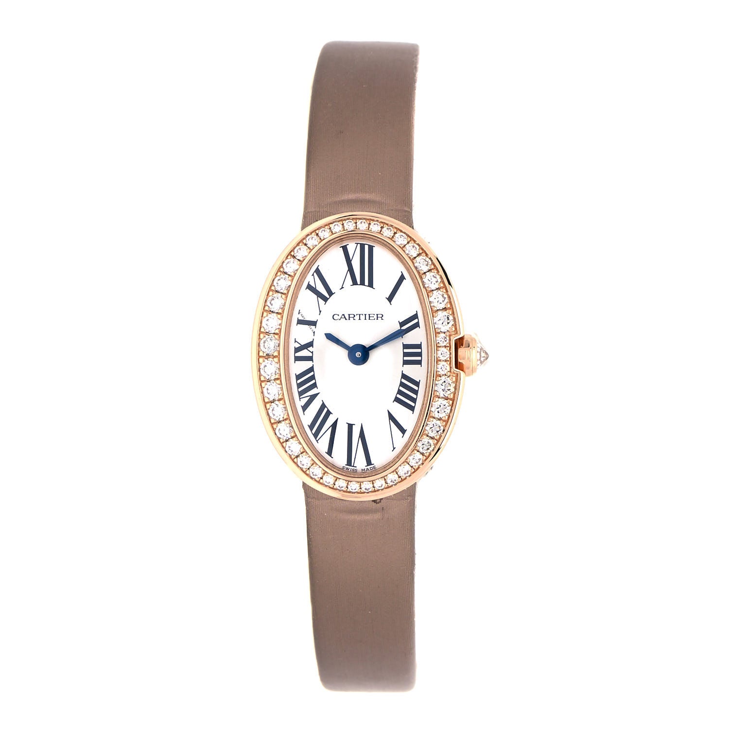 Cartier 18K Pink Gold Satin Diamond 18mm Baignoire Quartz Watch Taupe 1 of 5