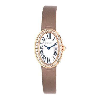 Cartier 18K Pink Gold Satin Diamond 18mm Baignoire Quartz Watch Taupe 1 of 5