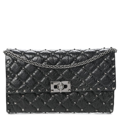 Valentino Garavani Craquele Nappa Rockstud Spike Wallet on Chain Black 1 of 9